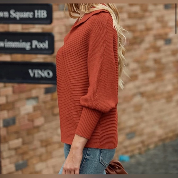 Sweater / V Neck Collared Batwing Knit Sweater - Picture 4 of 8